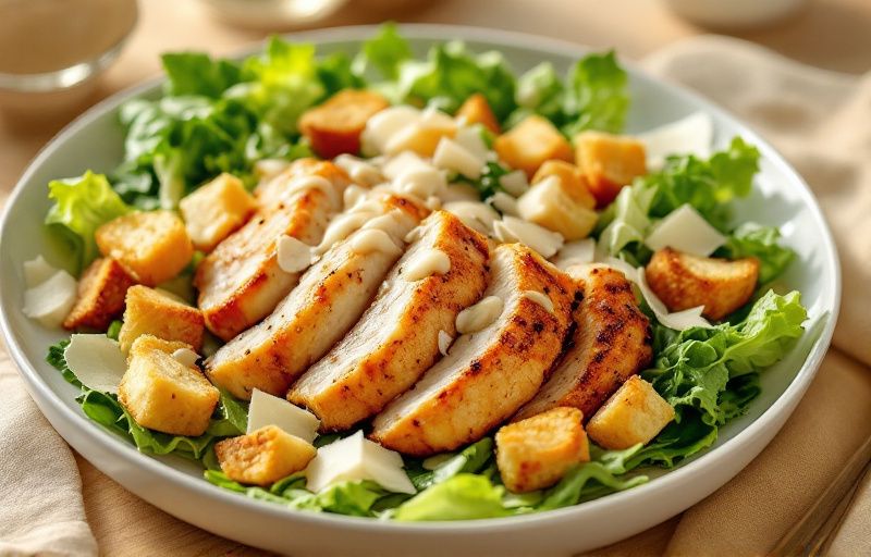 Sałatka cezar z soczystą piersią kurczaka z Air Fryer