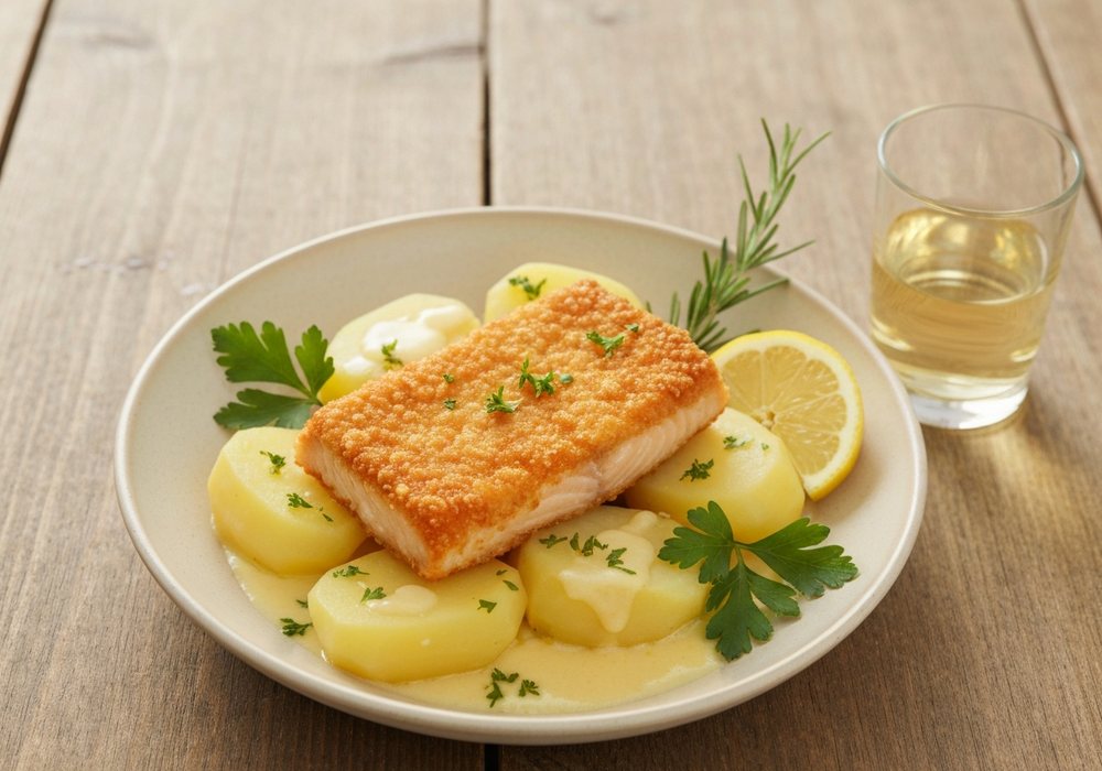 Bacalhau com natas zapiekany z ziemniakami i kremowym sosem