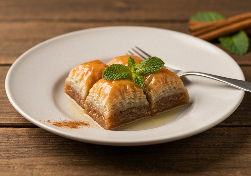 Baklava grecka z orzechami i miodowym syropem