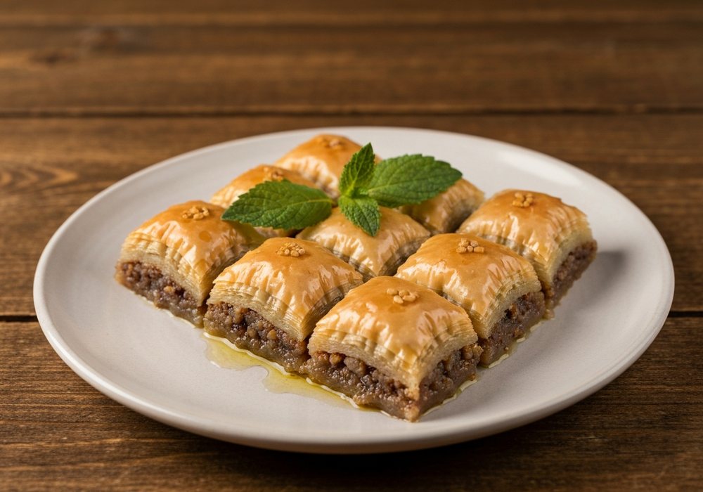 Baklawa z orzechami i miodowym syropem