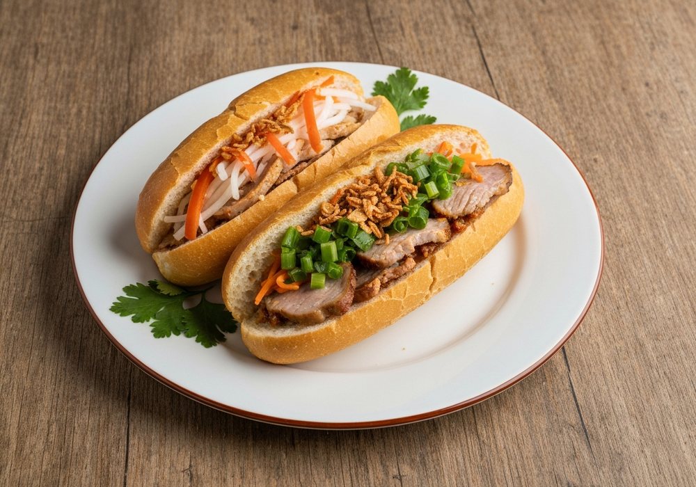 Banh mi z soczystą wieprzowiną, piklami i kolendrą