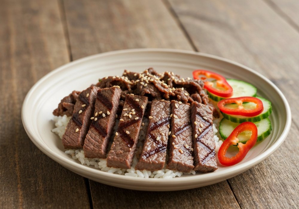 Bulgogi z wołowiną, cebulą i sezamem