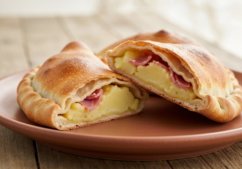 Calzone z szynką, mozzarellą i sosem pomidorowym