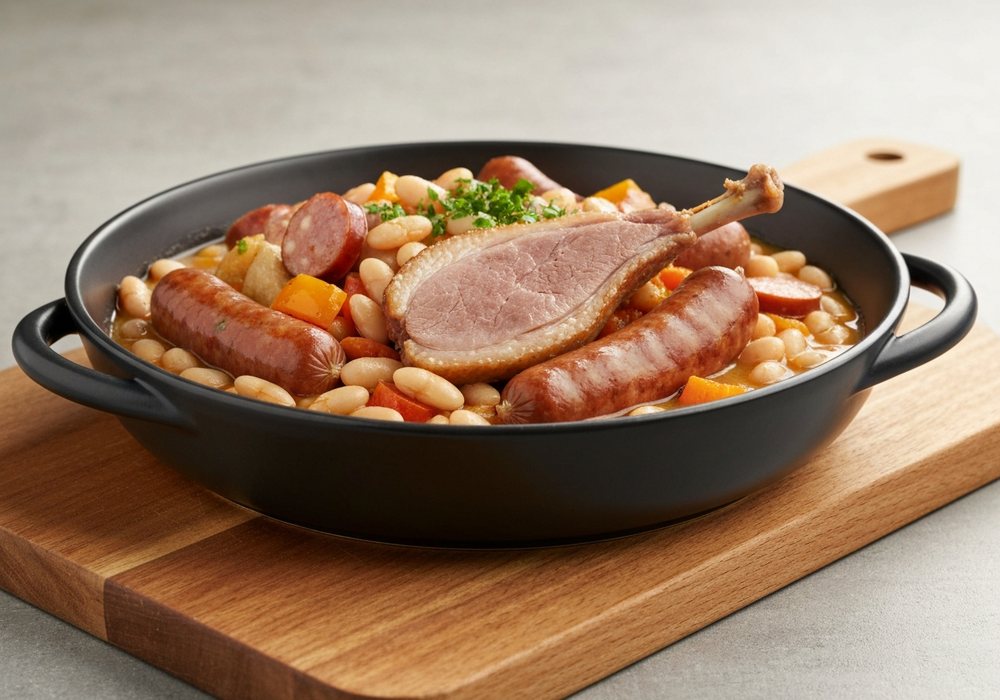 Cassoulet z białą fasolą, kaczką i kiełbasą