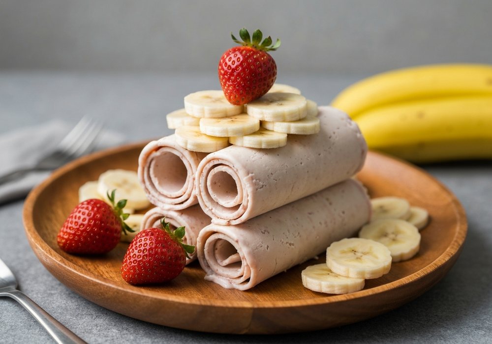 Lody tajskie rolowane z truskawkami i bananem