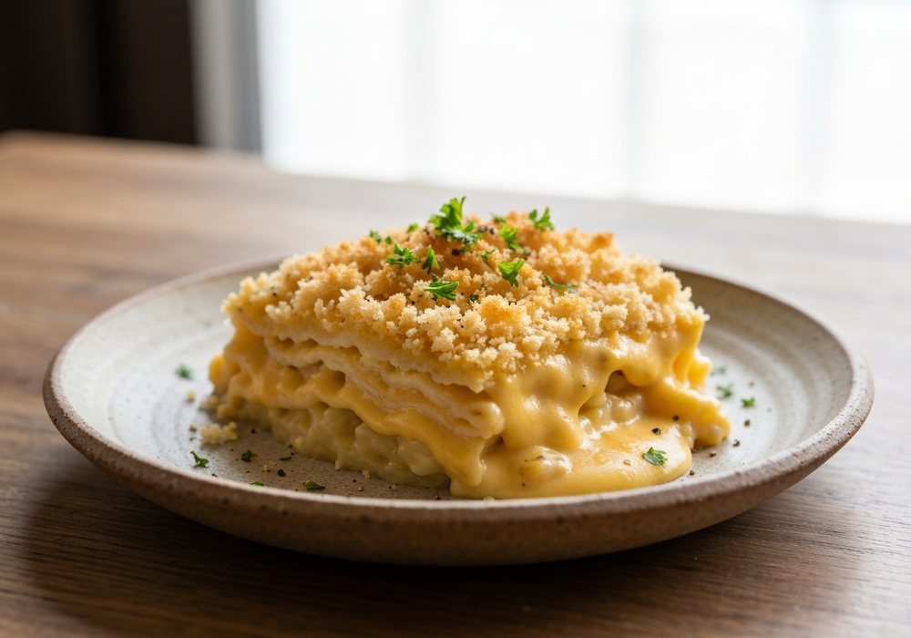 Mac and cheese z kremowym sosem cheddar i chrupiącą skórką