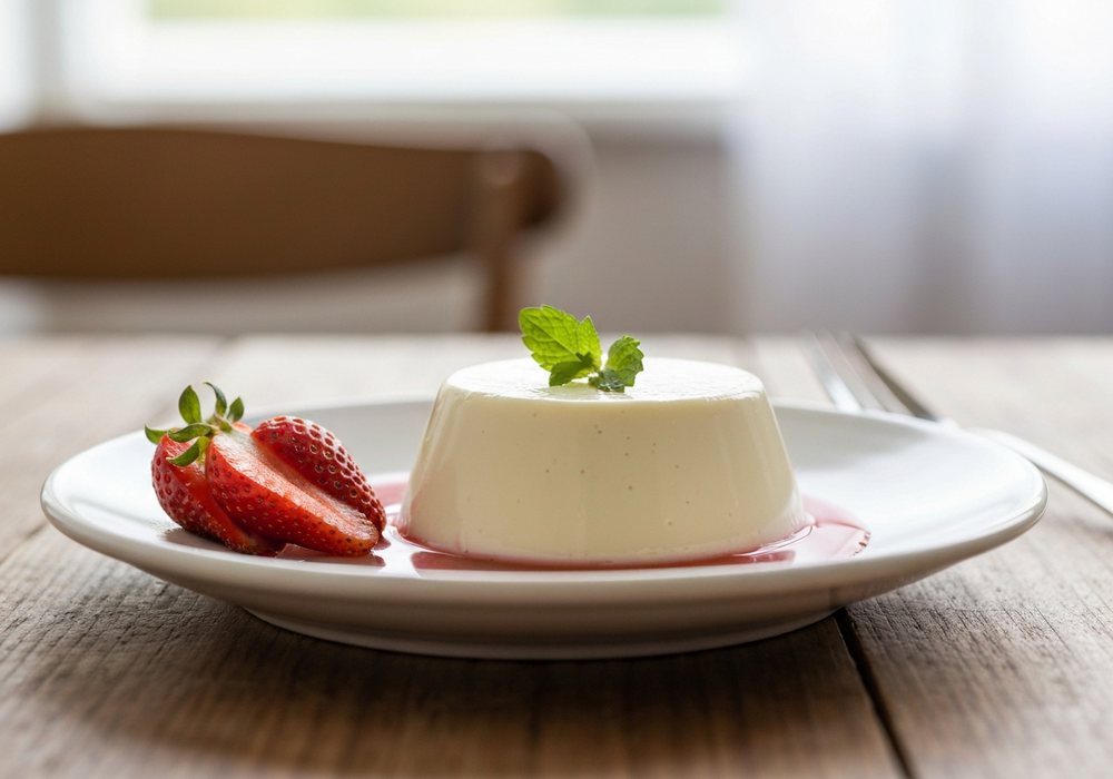 Panna cotta waniliowa z musem truskawkowym